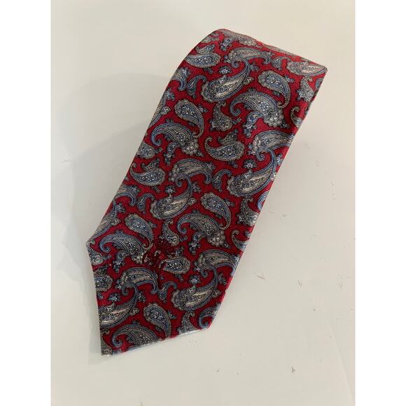 Countess Mara Men's Silk Neck Tie Red Silver Blue Paisley JL - Picture 1 of 7